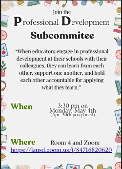 Please join us for our SDMC Professional Development Subcommittee Meeting.